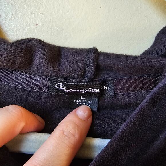 Champion Velour Hoodie Size Large Soft Pullover Navy Black - Picture 5 of 6